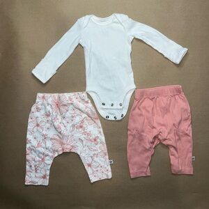 White Onesie with Floral and Pink Pants Set